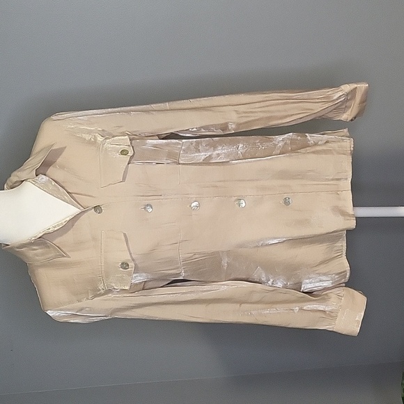 Max Studio Beige Shimmery Button Down Blouse  - Size S - Picture 1 of 10